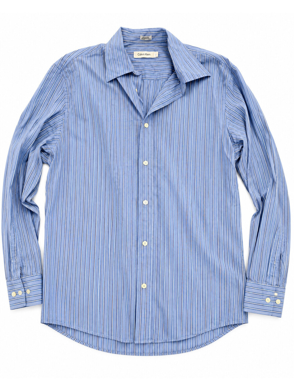 Calvin Klein Men's Blue Striped Long Sleeve Button-Down Dress Shirt Size Large